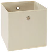 Beige Stoffbox mit Metallösen, perspektivisch von vorne links fotografiert.