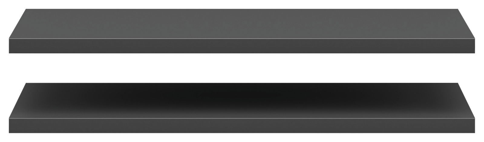 Zwei schwarze Einlegeböden in einer frontalen Perspektive.