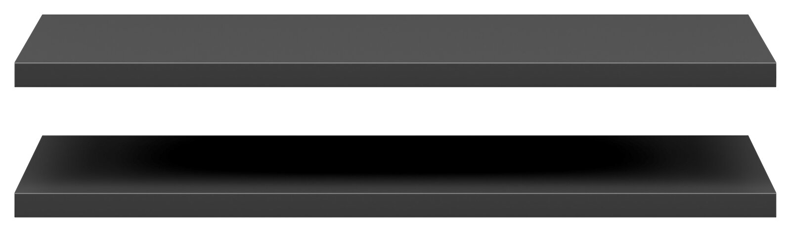 Zwei schwarze Einlegeböden in einer frontalen Perspektive.