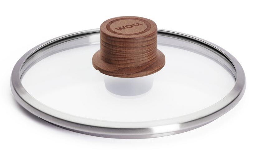 Glazen deksel van 18 cm met houten handvat, zijaanzicht