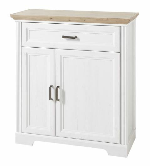 Landscape Schuhschrank JUDITH Weißer Schuhschrank mit Holzplatte, einer Schublade und zwei Türen, Frontalansicht