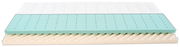 Querschnitt einer Jugendmatratze 140x200 mit mehreren Schichten aus Schaumstoff, seitliche Perspektive