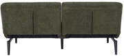 Rückansicht eines grünen Funktionssofas mit schwarzen Metallbeinen.