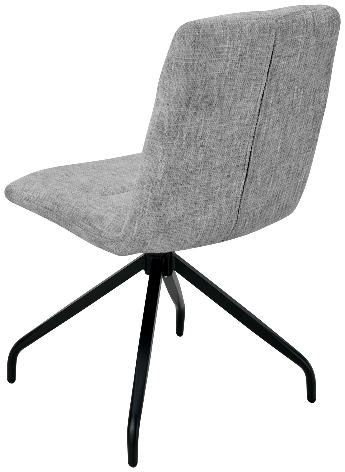 Grauer Stuhl mit Stoffbezug und schwarzem Metallgestell, Rückansicht