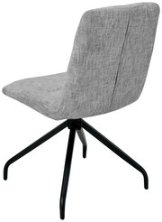 Grauer Stuhl mit Stoffbezug und schwarzem Metallgestell, Rückansicht