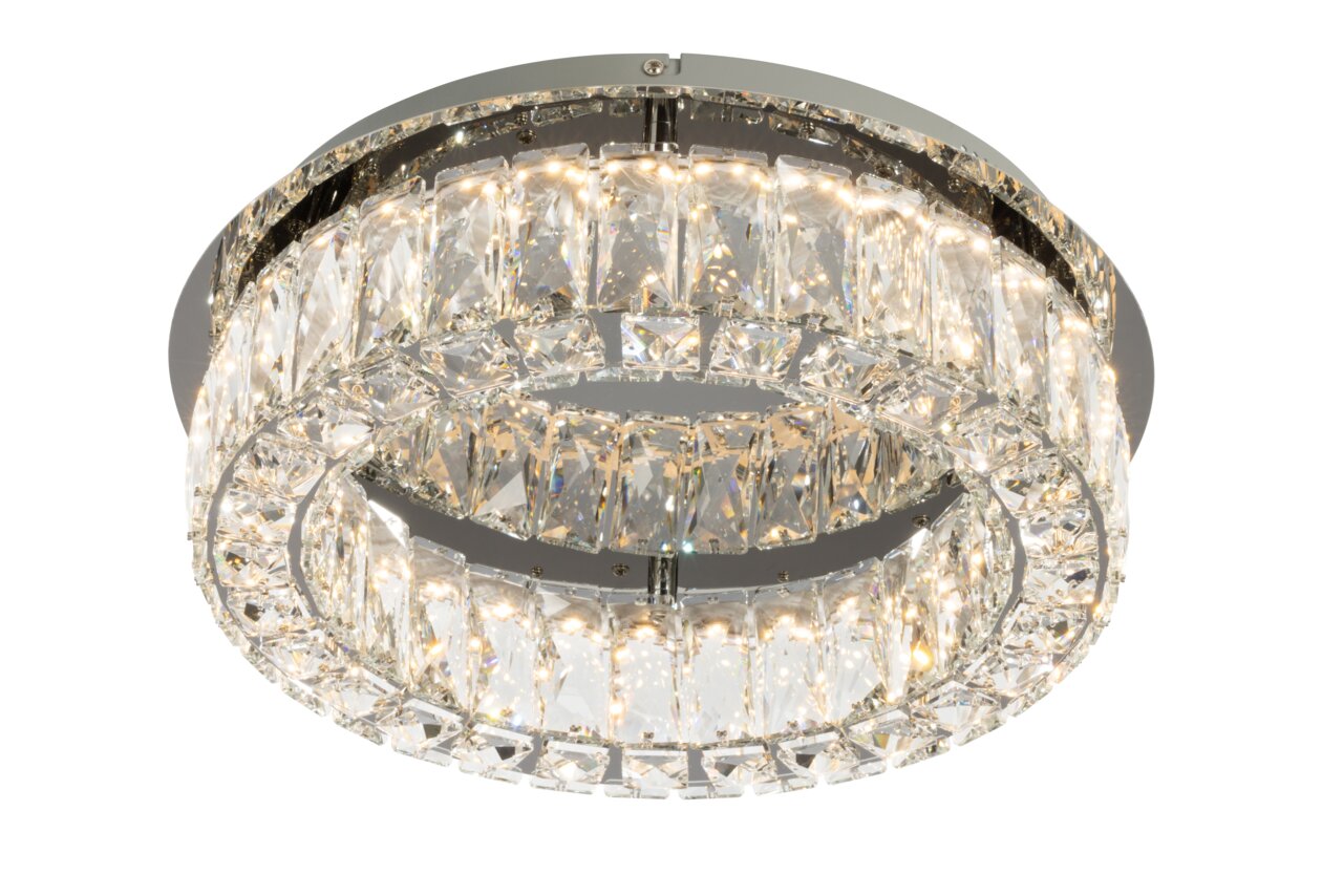 Novel LED-Deckenleuchte LED-Deckenleuchte mit funkelnden Kristallen, seitliche Perspektive