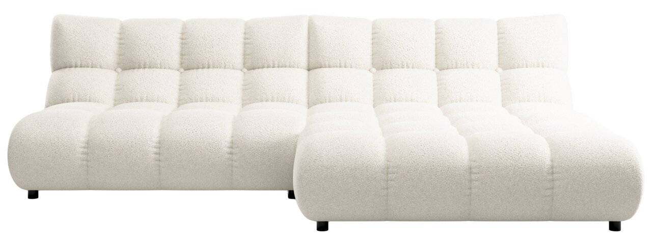 Pure Home Lifestyle Longchairkombination PURE 9136 Frontale Ansicht einer cremefarbenen Longchairkombination mit weicher, gepolsterter Oberfläche und schwarzen Füßen.