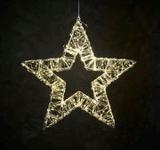 LED-Stern 50cm aus Draht mit warmweißen Lichtern, frontal betrachtet vor schwarzem Hintergrund.