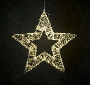 LED-Stern 50cm aus Draht mit warmweißen Lichtern, frontal betrachtet vor schwarzem Hintergrund.