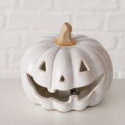 Keramik-Kürbis mit lachendem Gesicht, frontal fotografiert