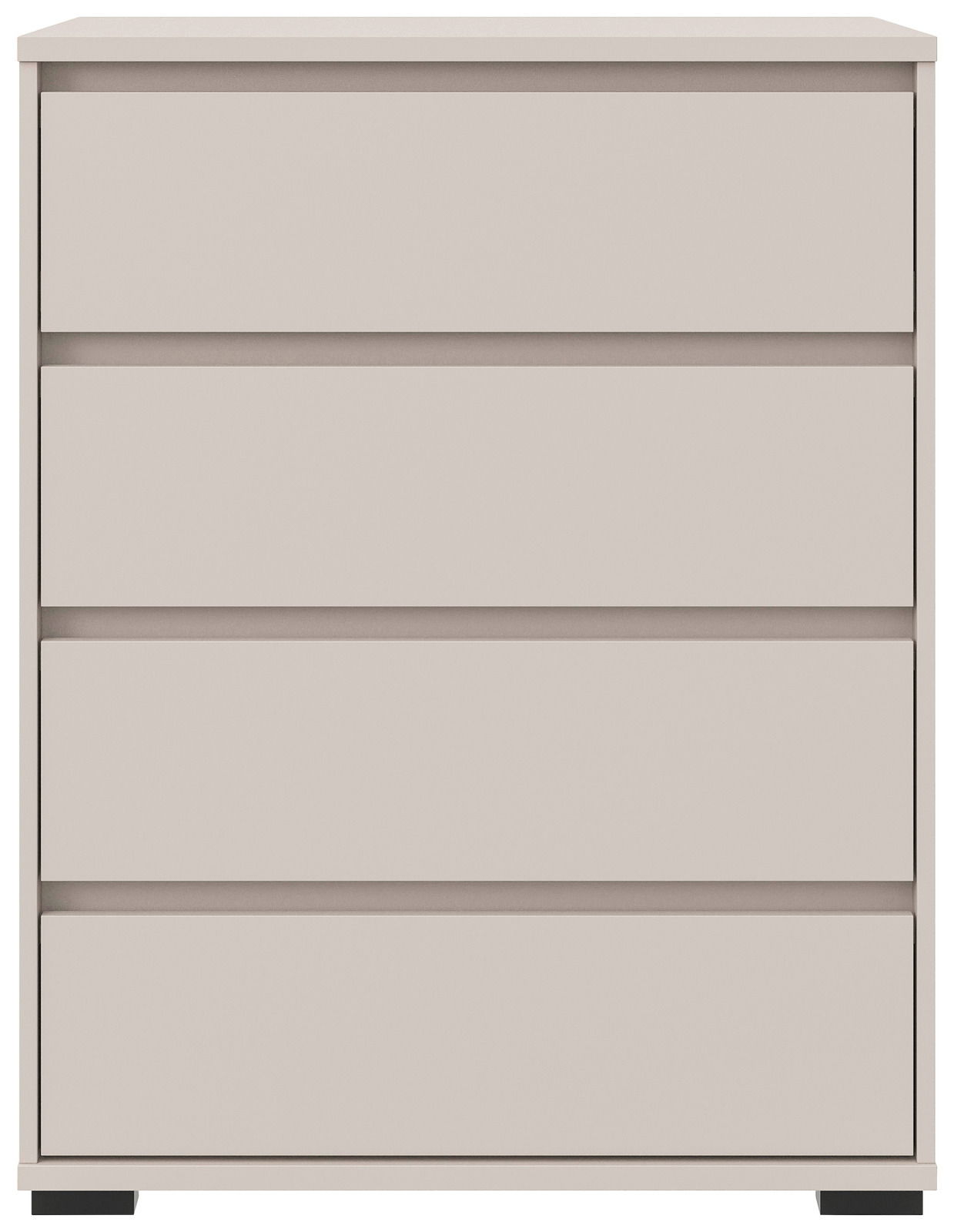 Hochkommode mit vier Schubladen in heller Farbe, frontale Ansicht