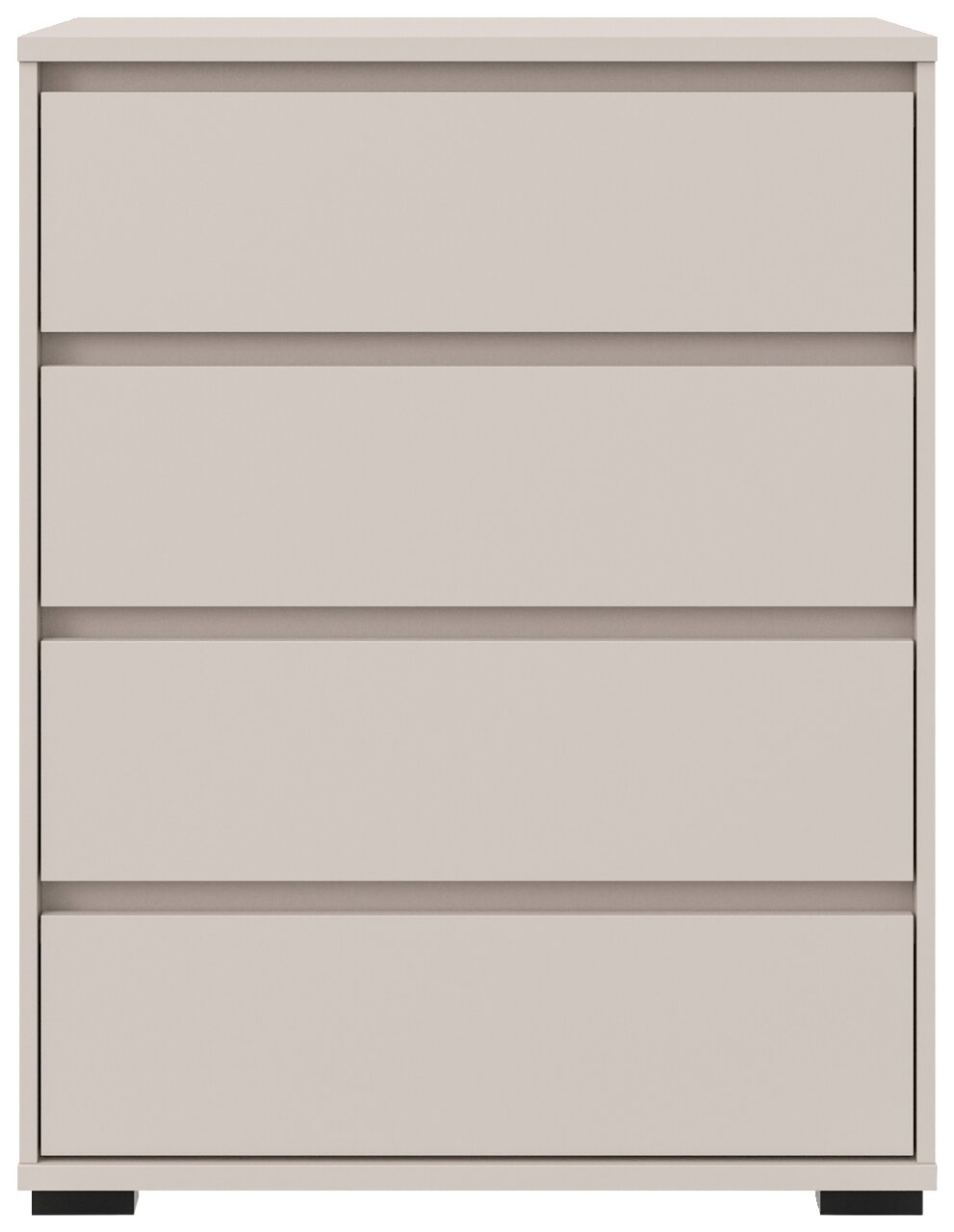 Hochkommode mit vier Schubladen in heller Farbe, frontale Ansicht