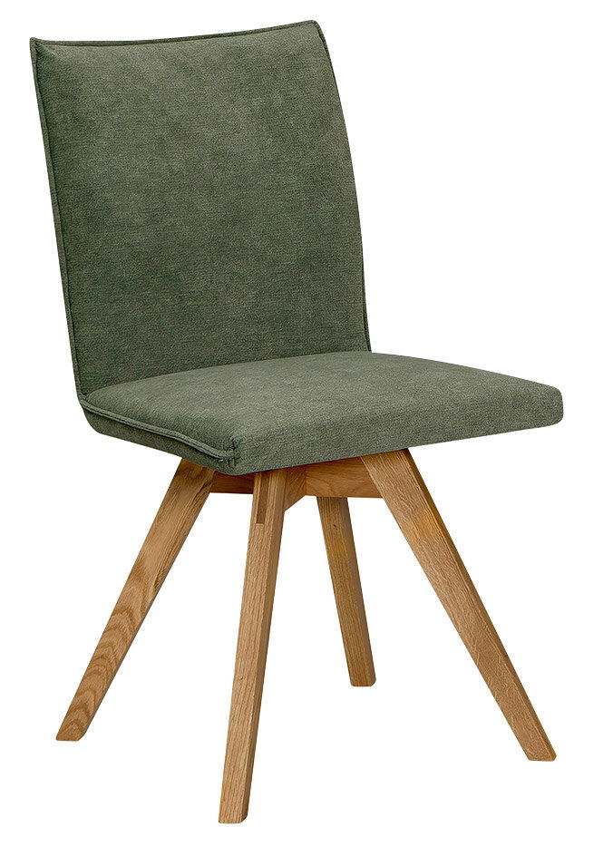 Moderano Stuhl LAURA Moderner Stuhl mit grünem Stoffbezug und Holzbeinen, seitliche Perspektive
