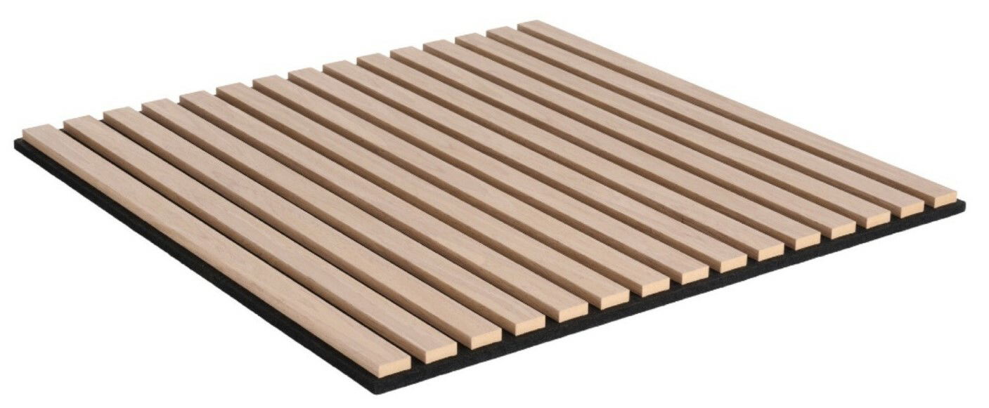 Akustikpaneel aus Holz mit parallelen Leisten, seitliche Perspektive