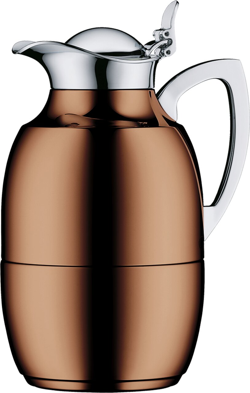 Kupferfarbene Isolierkanne Juwel mit glänzendem Deckel und Griff, seitliche Perspektive