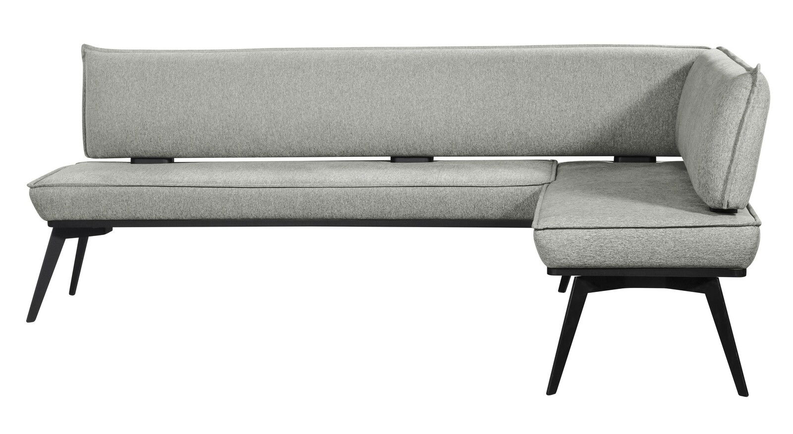 Graue Eckbank mit modernem Design, seitliche Perspektive