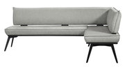 Graue Eckbank mit modernem Design, seitliche Perspektive