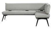Graue Eckbank mit modernem Design, seitliche Perspektive