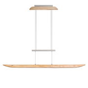 Moderne LED-Pendelleuchte aus Holz und Metall, seitliche Perspektive