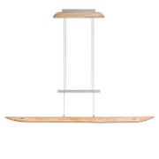 Moderne LED-Pendelleuchte aus Holz und Metall, seitliche Perspektive