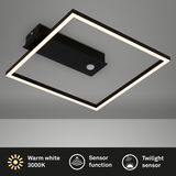Moderne LED Deckenleuchte mit Sensorfunktion, quadratisches Design, warmweißes Licht 3000K, Ansicht von unten.