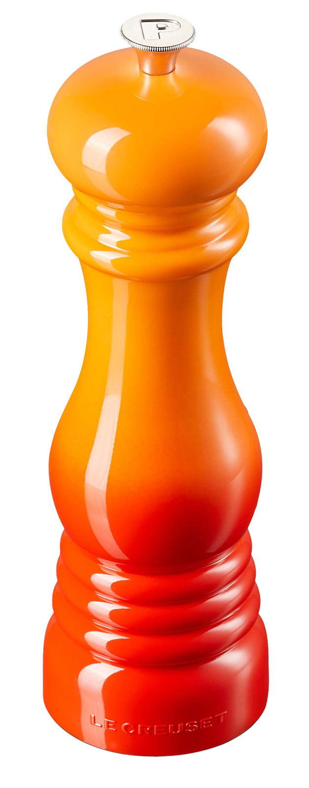 Pfeffermühle in ofenroter Farbe, frontal abgebildet