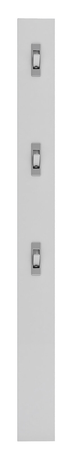 Frontale Ansicht einer modernen Garderobenleiste mit drei Haken in minimalistischer Ausführung.