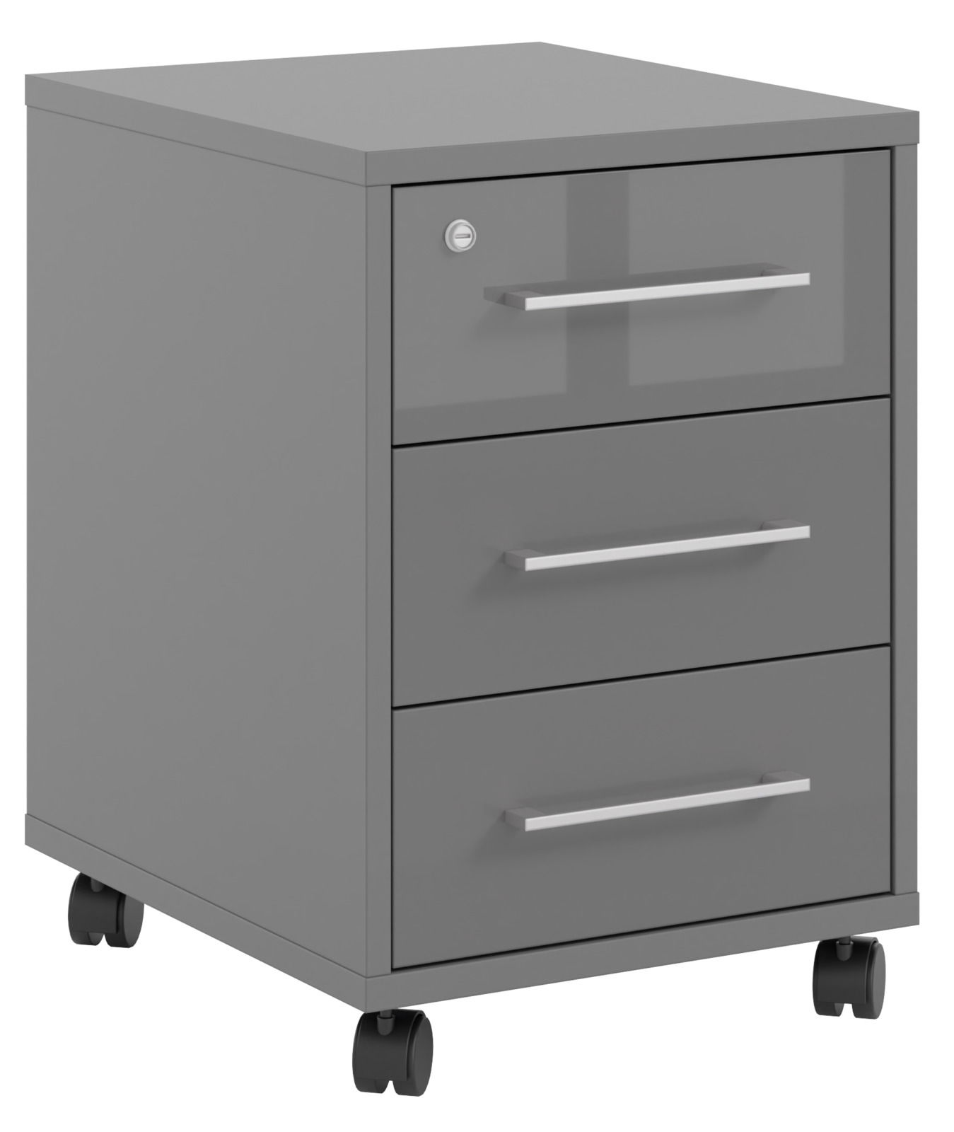 Manjana Rollcontainer OHIO Grauer Rollcontainer mit drei Schubladen und Rollen, seitliche Perspektive