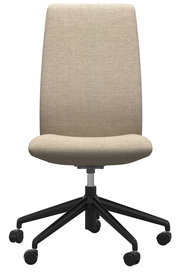 Moderner Home Office Stuhl in Beige mit schwarzem Drehfuß, Frontalansicht