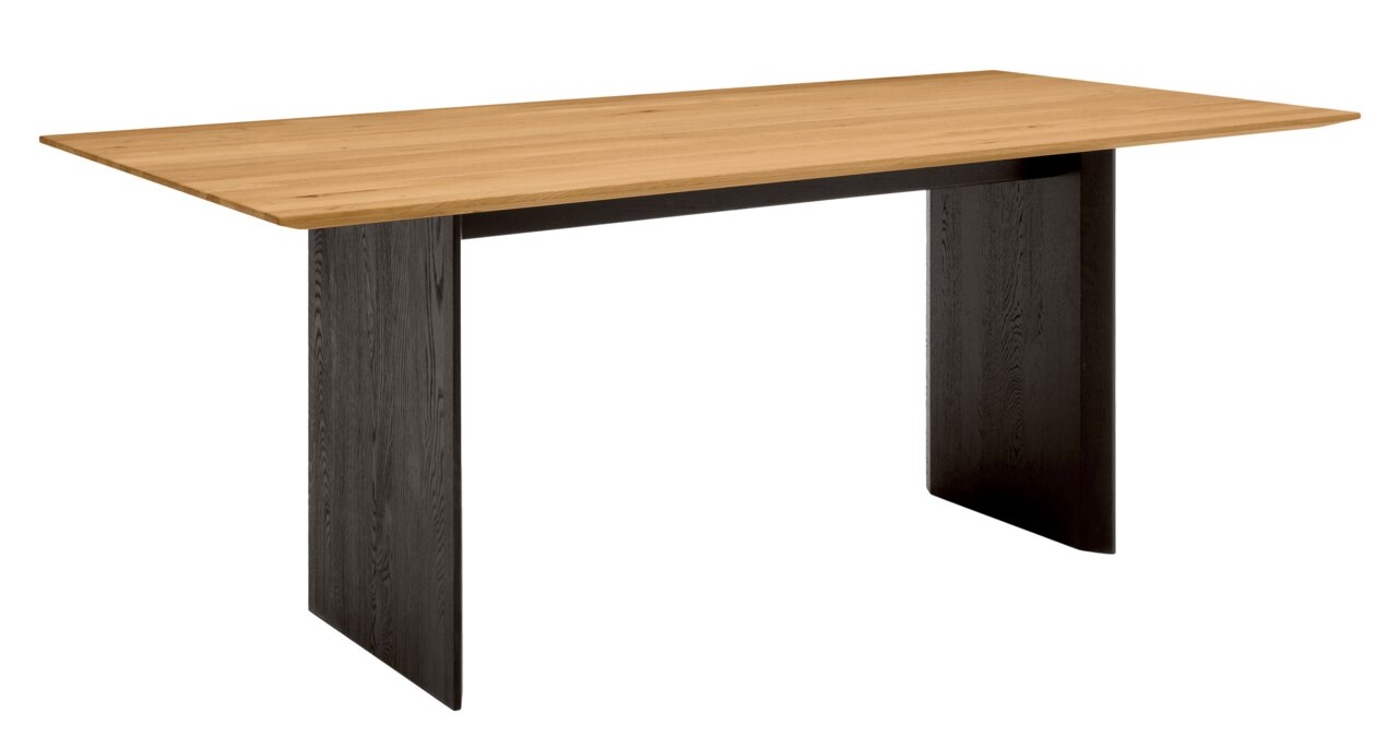 Max Berger Eettafel GARDA Moderne eettafel met een lichtgekleurd houten blad en donkere, brede poten, zijaanzicht