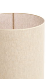 Zylindrischer, beiger Lampenschirm aus Stoff, Nahaufnahme von schräg oben