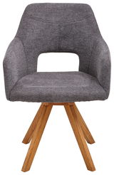 Grauer Sessel der Serie EVITA von Voleo mit Holzbeinen, Frontalansicht