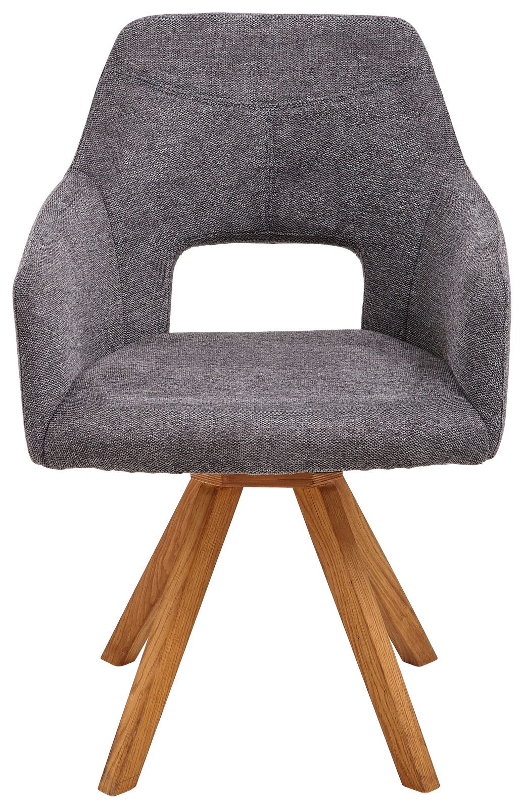 Grauer Sessel der Serie EVITA von Voleo mit Holzbeinen, Frontalansicht