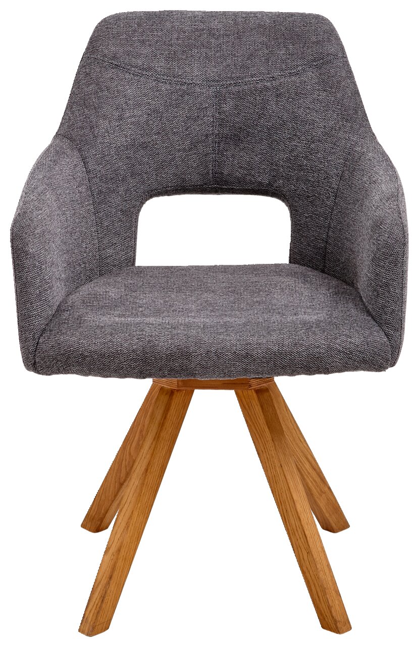 Grauer Sessel der Serie EVITA von Voleo mit Holzbeinen, Frontalansicht