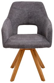 Grauer Sessel der Serie EVITA von Voleo mit Holzbeinen, Frontalansicht