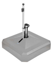 Grauer Schirmständer aus Kunststoff mit Metallstange, seitliche Perspektive