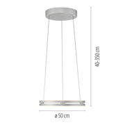 Moderne Pendelleuchte PURE E-Loop in silberner Farbe, von unten betrachtet, mit einem Durchmesser von 50 cm und einer variablen Höhe von 40 bis 350 cm.