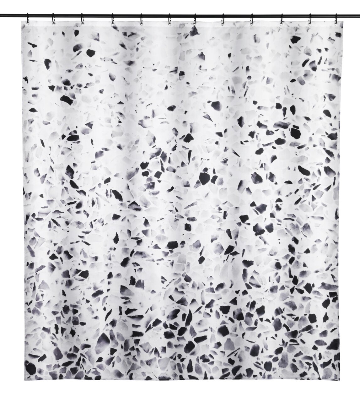 Schöner Wohnen Duschvorhang TOSI Duschvorhang mit schwarz-weißem Terrazzo-Muster, frontal aufgenommen