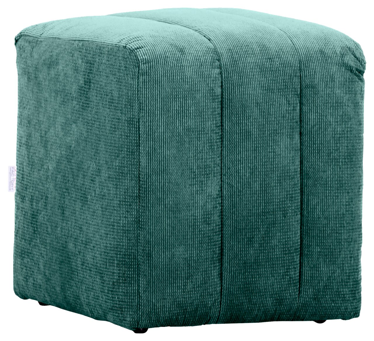 Grüner Hocker aus Cordstoff, seitliche Perspektive