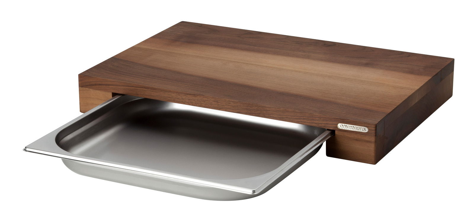 Continenta Multifunktionsbrett mit Schublade Multifunktionsbrett aus Holz mit herausziehbarer Edelstahlschublade, seitliche Perspektive