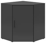 Schwarze Eckkommode mit einer Tür, frontal abgebildet.