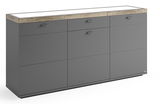 Graues Sideboard mit Holzoberfläche, Frontansicht