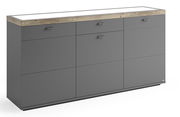 Graues Sideboard mit Holzoberfläche, Frontansicht