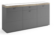 Graues Sideboard mit Holzoberfläche, Frontansicht