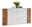 Modernes Sideboard mit weißer und holzfarbener Front, dekoriert mit Pflanzen und Büchern, Frontalansicht