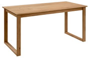 Holzschreibtisch mit rechteckiger Tischplatte und stabilen Beinen, seitliche Perspektive