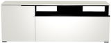 Weißes TV-Lowboard mit modernem Design, frontal betrachtet