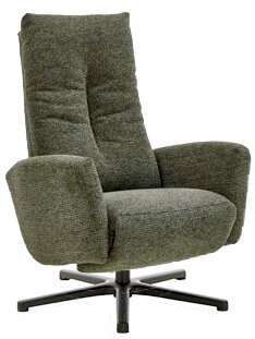 Grauer Relax-Sessel mit hoher Rückenlehne und Armlehnen, seitliche Perspektive