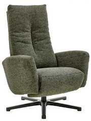 Grauer Relax-Sessel mit hoher Rückenlehne und Armlehnen, seitliche Perspektive