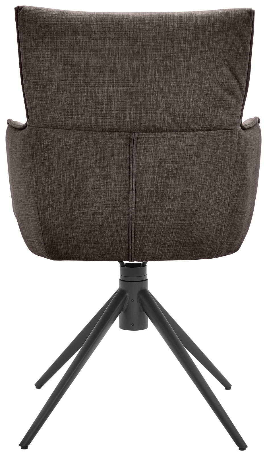 Dieter Knoll Armlehnstuhl AVELINO Rückansicht eines Armlehnstuhls mit dunkelgrauem Stoffbezug und schwarzem Metallgestell.